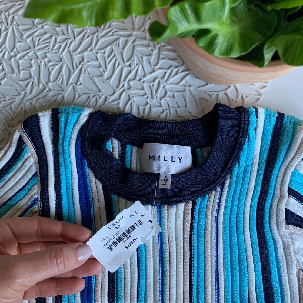 MILLY vertical stripped dress with fringe